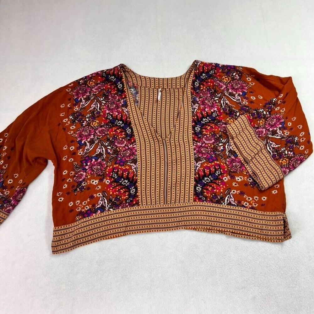 Free People Floral Boxy Peasant Boho Blouse in Rust - Picture 2 of 11